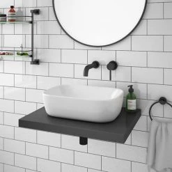 Venice Floating Basin Shelf (Gloss Grey - 600mm Wide) -Wall Hung Vanity Units Shop V6GGSLF d4 460