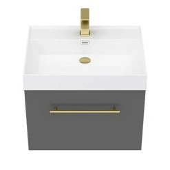 Valencia 600 Gloss Grey Minimalist Wall Hung Vanity Unit with Brass Handle 11 Valencia 600 Gloss Grey Minimalist Wall Hung Vanity Unit with Brass Handle -Wall Hung Vanity Units Shop V6GWHBB d4 460