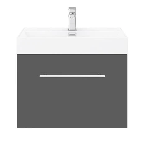 Valencia 600 Gloss Grey Minimalist Wall Hung Vanity Unit with Chrome Handle 8 Valencia 600 Gloss Grey Minimalist Wall Hung Vanity Unit with Chrome Handle - Image 6