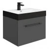Valencia Wall Hung Vanity Unit - Gloss Grey - 600mm with Black Handle and Basin -Wall Hung Vanity Units Shop V6GWHMBBK p