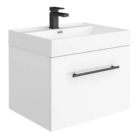 Valencia 600 Gloss White Minimalist Wall Hung Vanity Unit with Matt Black Handle 3 Valencia 600 Gloss White Minimalist Wall Hung Vanity Unit with Matt Black Handle