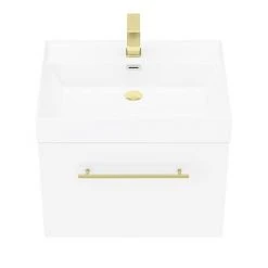 Valencia 600 Gloss White Minimalist Wall Hung Vanity Unit with Brass Handle 11 Valencia 600 Gloss White Minimalist Wall Hung Vanity Unit with Brass Handle -Wall Hung Vanity Units Shop V6WWHBB d4 460