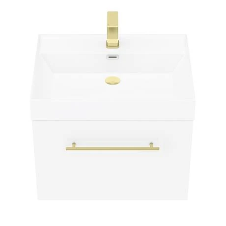 Valencia 600 Gloss White Minimalist Wall Hung Vanity Unit with Brass Handle 7 Valencia 600 Gloss White Minimalist Wall Hung Vanity Unit with Brass Handle - Image 5