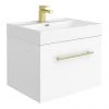 Valencia 600 Gloss White Minimalist Wall Hung Vanity Unit with Brass Handle 2 Valencia 600 Gloss White Minimalist Wall Hung Vanity Unit with Brass Handle -Wall Hung Vanity Units Shop V6WWHBB p