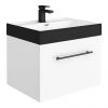 Valencia Wall Hung Vanity Unit - Gloss White - 600mm with Black Handle and Basin -Wall Hung Vanity Units Shop V6WWHMBBK p