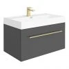 Valencia 800 Gloss Grey Minimalist Wall Hung Vanity Unit with Brass Handle -Wall Hung Vanity Units Shop V8GGHBB p