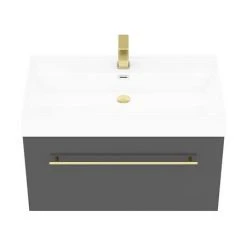 Valencia 800 Gloss Grey Minimalist Wall Hung Vanity Unit with Brass Handle -Wall Hung Vanity Units Shop V8GWHBB d2 460