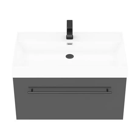 Valencia 800 Gloss Grey Minimalist Wall Hung Vanity Unit with Matt Black Handle 4 Valencia 800 Gloss Grey Minimalist Wall Hung Vanity Unit with Matt Black Handle - Image 2