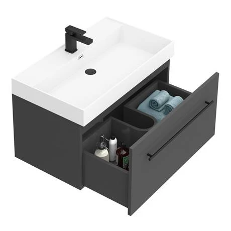 Valencia 800 Gloss Grey Minimalist Wall Hung Vanity Unit with Matt Black Handle 7 Valencia 800 Gloss Grey Minimalist Wall Hung Vanity Unit with Matt Black Handle - Image 5