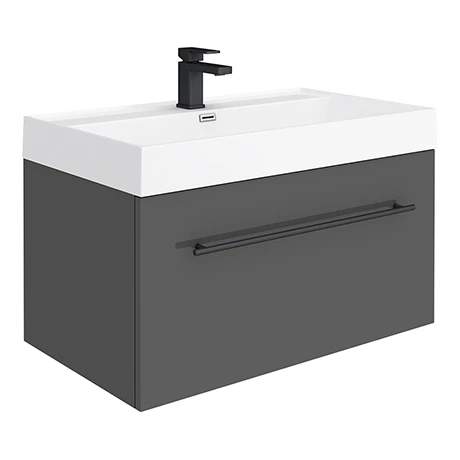 Valencia 800 Gloss Grey Minimalist Wall Hung Vanity Unit with Matt Black Handle 3 Valencia 800 Gloss Grey Minimalist Wall Hung Vanity Unit with Matt Black Handle
