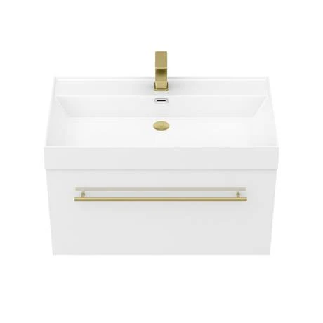 Valencia 800 Gloss White Minimalist Wall Hung Vanity Unit with Brass Handle 5 Valencia 800 Gloss White Minimalist Wall Hung Vanity Unit with Brass Handle - Image 3