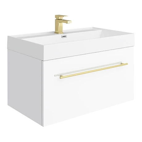 Valencia 800 Gloss White Minimalist Wall Hung Vanity Unit with Brass Handle 3 Valencia 800 Gloss White Minimalist Wall Hung Vanity Unit with Brass Handle