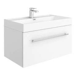 Valencia 800 Gloss White Minimalist Wall Hung Vanity Unit with Chrome Handle