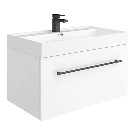 Valencia 800 Gloss White Minimalist Wall Hung Vanity Unit with Matt Black Handle 3 Valencia 800 Gloss White Minimalist Wall Hung Vanity Unit with Matt Black Handle
