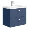 Venice Abstract 600mm Blue Vanity Unit - Wall Hung 2 Drawer Unit with Chrome Square Drop Handles -Wall Hung Vanity Units Shop VAWH600BLU n p