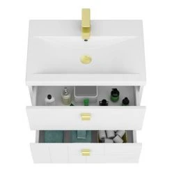 Venice Abstract 600mm White Vanity Unit - Wall Hung with Brushed Brass Handles -Wall Hung Vanity Units Shop VAWH600WHTBRA d3 460
