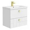 Venice Abstract 600mm White Vanity Unit - Wall Hung with Brushed Brass Handles 2 Venice Abstract 600mm White Vanity Unit - Wall Hung with Brushed Brass Handles -Wall Hung Vanity Units Shop VAWH600WHTBRA n p