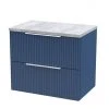 Venice Fluted 600mm Blue Vanity Unit - Wall Hung 2 Drawer Unit with Grey Worktop & Chrome Handles -Wall Hung Vanity Units Shop VBL6GRYWT M 670