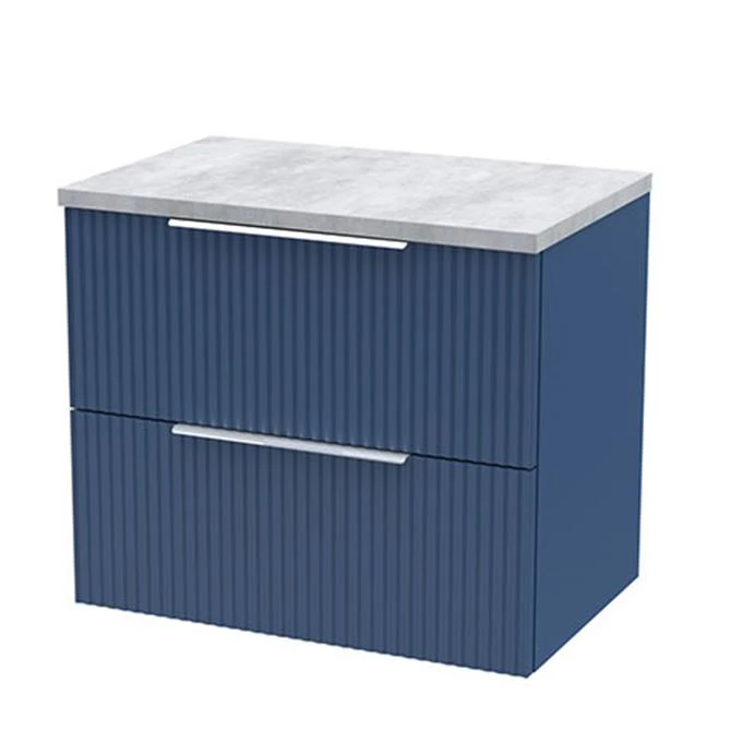 Venice Fluted 600mm Blue Vanity Unit - Wall Hung 2 Drawer Unit with Grey Worktop & Chrome Handles 3 Venice Fluted 600mm Blue Vanity Unit - Wall Hung 2 Drawer Unit with Grey Worktop & Chrome Handles