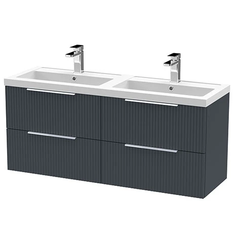 Venice Fluted 1205mm Anthracite 4 Drawer Double Basin Vanity Unit & Chrome Handles 3 Venice Fluted 1205mm Anthracite 4 Drawer Double Basin Vanity Unit & Chrome Handles
