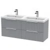 Venice Fluted 1205mm Satin Grey 4 Drawer Double Basin Vanity Unit & Chrome Handles 1 Venice Fluted 1205mm Satin Grey 4 Drawer Double Basin Vanity Unit & Chrome Handles -Wall Hung Vanity Units Shop VF1205BSGVU M
