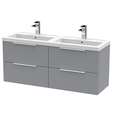Venice Fluted 1205mm Satin Grey 4 Drawer Double Basin Vanity Unit & Chrome Handles 3 Venice Fluted 1205mm Satin Grey 4 Drawer Double Basin Vanity Unit & Chrome Handles