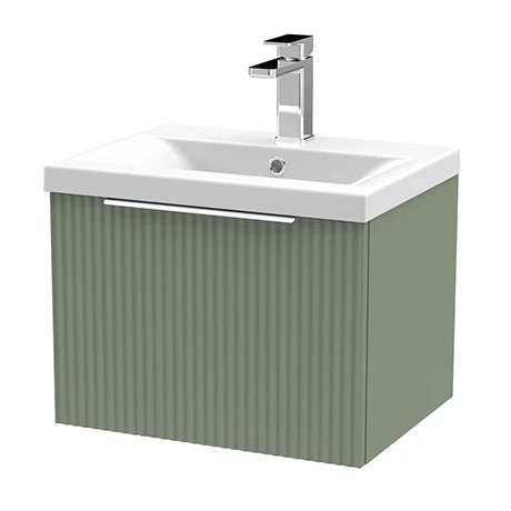 Venice Fluted 500mm Green Vanity Unit - Wall Hung Single Drawer Unit with Chrome Handle 3 Venice Fluted 500mm Green Vanity Unit - Wall Hung Single Drawer Unit with Chrome Handle