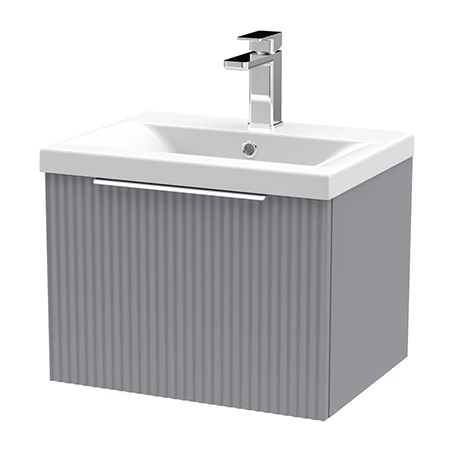 Venice Fluted 500mm Grey Vanity Unit - Wall Hung Single Drawer Unit with Chrome Handle 3 Venice Fluted 500mm Grey Vanity Unit - Wall Hung Single Drawer Unit with Chrome Handle