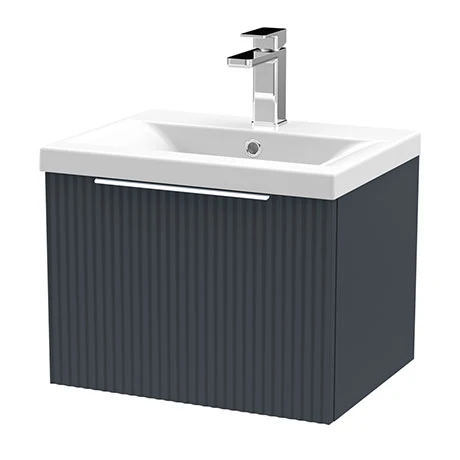 Venice Fluted 500mm Anthracite Single Drawer Wall Hung Vanity Unit with Chrome Handle 3 Venice Fluted 500mm Anthracite Single Drawer Wall Hung Vanity Unit with Chrome Handle