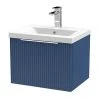 Venice Fluted 500mm Blue Vanity Unit - Wall Hung Single Drawer Unit with Chrome Handle -Wall Hung Vanity Units Shop VF50WH1DWB P