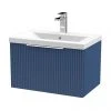 Venice Fluted 600mm Blue Vanity Unit - Wall Hung Single Drawer Unit with Chrome Handle -Wall Hung Vanity Units Shop VF60WH1DWB P