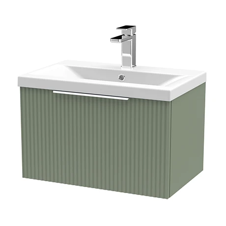 Venice Fluted 600mm Green Vanity Unit - Wall Hung Single Drawer Unit with Chrome Handle 3 Venice Fluted 600mm Green Vanity Unit - Wall Hung Single Drawer Unit with Chrome Handle