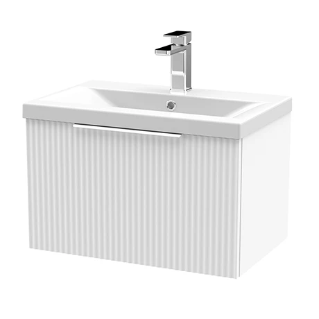 Venice Fluted 600mm White Vanity Unit - Wall Hung Single Drawer Unit with Chrome Handle 3 Venice Fluted 600mm White Vanity Unit - Wall Hung Single Drawer Unit with Chrome Handle