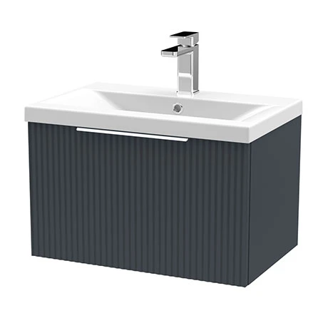 Venice Fluted 600mm Anthracite Vanity Unit - Wall Hung Single Drawer Unit with Chrome Handle 3 Venice Fluted 600mm Anthracite Vanity Unit - Wall Hung Single Drawer Unit with Chrome Handle