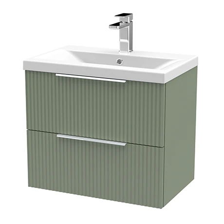 Venice Fluted 600mm Green Vanity Unit - Wall Hung 2 Drawer Unit with Chrome Handles 3 Venice Fluted 600mm Green Vanity Unit - Wall Hung 2 Drawer Unit with Chrome Handles