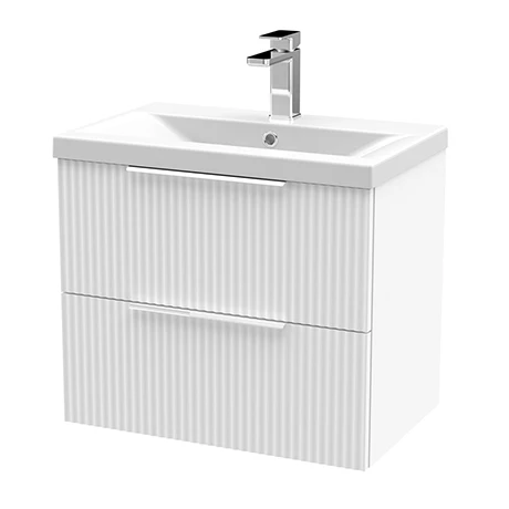 Venice Fluted 600mm White Vanity Unit - Wall Hung 2 Drawer Unit with Chrome Handles 3 Venice Fluted 600mm White Vanity Unit - Wall Hung 2 Drawer Unit with Chrome Handles