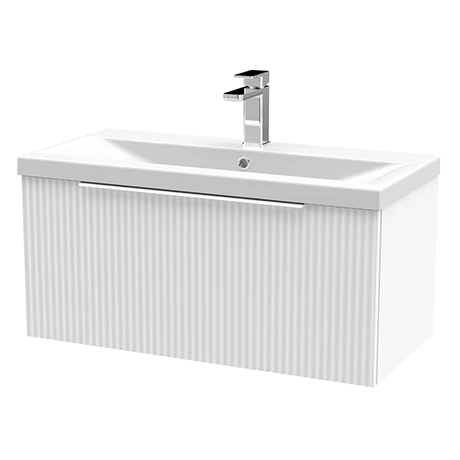Venice Fluted 800mm White Vanity Unit - Wall Hung Single Drawer Unit with Chrome Handle 3 Venice Fluted 800mm White Vanity Unit - Wall Hung Single Drawer Unit with Chrome Handle