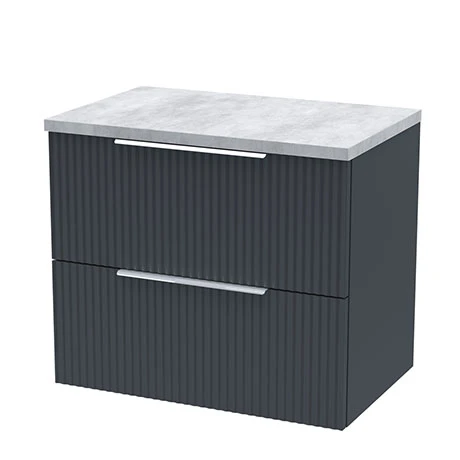 Venice Fluted 600mm Anthracite Vanity Unit - Wall Hung 2 Drawer Unit with Bellato Grey Worktop & Chrome Handles 3 Venice Fluted 600mm Anthracite Vanity Unit - Wall Hung 2 Drawer Unit with Bellato Grey Worktop & Chrome Handles