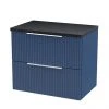 Venice Fluted 600mm Blue Vanity Unit - Wall Hung 2 Drawer Unit with Black Worktop & Chrome Handles -Wall Hung Vanity Units Shop VFBLU6BLKWT M