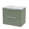 Venice Fluted 600mm Green Vanity Unit - Wall Hung 2 Drawer Unit with Bellato Grey Worktop & Chrome Handles 1 Venice Fluted 600mm Green Vanity Unit - Wall Hung 2 Drawer Unit with Bellato Grey Worktop & Chrome Handles -Wall Hung Vanity Units Shop VFGRE6CGWT M