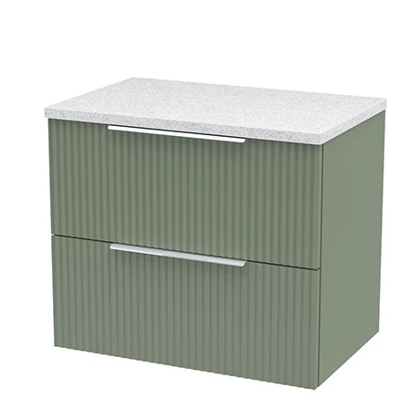 Venice Fluted 600mm Green Vanity Unit - Wall Hung 2 Drawer Unit with White Worktop & Chrome Handles 3 Venice Fluted 600mm Green Vanity Unit - Wall Hung 2 Drawer Unit with White Worktop & Chrome Handles