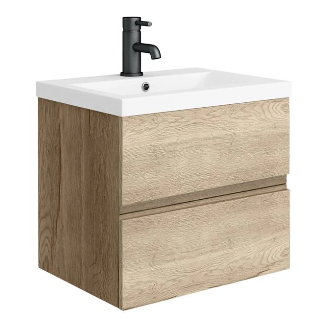 Venice Linea 500mm Rustic Oak Wall Hung 2-Drawer Vanity Unit 3 Venice Linea 500mm Rustic Oak Wall Hung 2-Drawer Vanity Unit