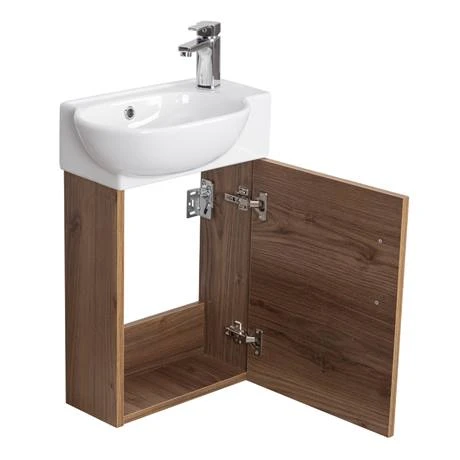 Valencia Perla Wall Hung Cloakroom Vanity (Dark Oak Effect - 450mm Wide) 4 Valencia Perla Wall Hung Cloakroom Vanity (Dark Oak Effect - 450mm Wide) - Image 2