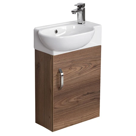 Valencia Perla Wall Hung Cloakroom Vanity (Dark Oak Effect - 450mm Wide) 3 Valencia Perla Wall Hung Cloakroom Vanity (Dark Oak Effect - 450mm Wide)