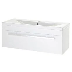 Nuie - 1000 x 400mm Wall Mounted Mid Edge Basin & Cabinet - Gloss White - VTWE1000