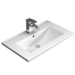 Nova 600mm Wall Hung Vanity Sink With Cabinet - Modern High Gloss White -Wall Hung Vanity Units Shop VTWW600 d2 460
