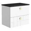 Venice Abstract 600mm White Vanity Unit - Wall Hung 2 Drawer Unit with Black Worktop & Brushed Brass Handles 2 Venice Abstract 600mm White Vanity Unit - Wall Hung 2 Drawer Unit with Black Worktop & Brushed Brass Handles -Wall Hung Vanity Units Shop VWH6BLKWBB p
