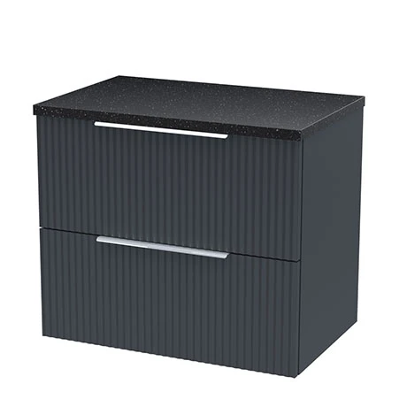 Venice Fluted 600mm Anthracite Vanity Unit - Wall Hung 2 Drawer Unit with Black Worktop & Chrome Handles 3 Venice Fluted 600mm Anthracite Vanity Unit - Wall Hung 2 Drawer Unit with Black Worktop & Chrome Handles