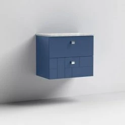 Venice Abstract 600mm Blue Vanity Unit - Wall Hung 2 Drawer Unit with Grey Worktop & Chrome Handles 10 Venice Abstract 600mm Blue Vanity Unit - Wall Hung 2 Drawer Unit with Grey Worktop & Chrome Handles -Wall Hung Vanity Units Shop VWH6BLUGRE D1 460