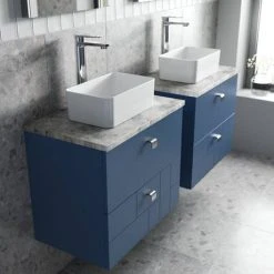 Venice Abstract 600mm Blue Vanity Unit - Wall Hung 2 Drawer Unit with Grey Worktop & Chrome Handles 11 Venice Abstract 600mm Blue Vanity Unit - Wall Hung 2 Drawer Unit with Grey Worktop & Chrome Handles -Wall Hung Vanity Units Shop VWH6BLUGRE D2 460